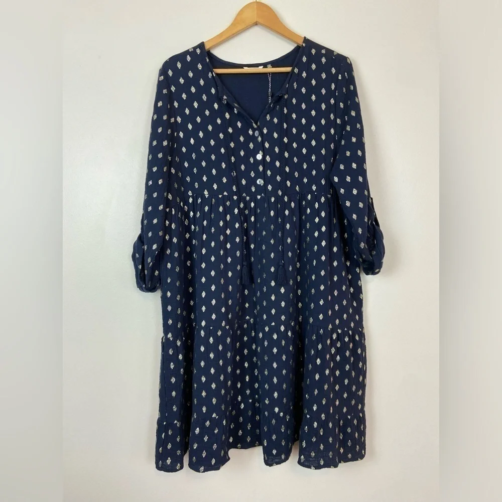 NWT KACTUS GLITTER PRINT COTTON BOHEMIAN BOHO MINI DRESS